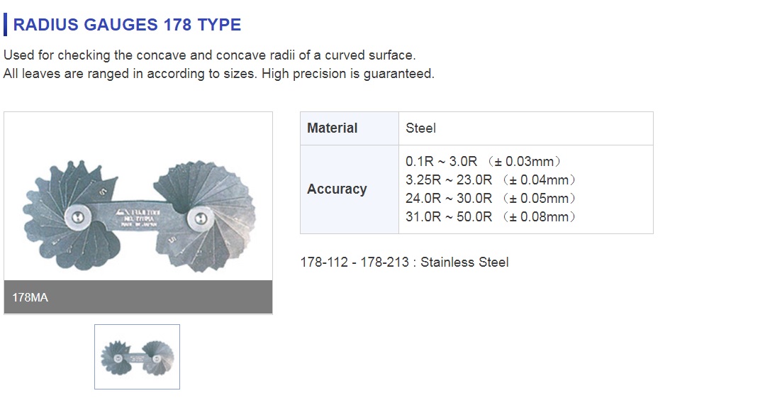 Ichiban Precision Sdn Bhd Fuji Tool Fuji Tool Radius Gauges 178 Type